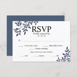 Tarjeta RSVP de Boda Purpurina Botánica Azul Gris