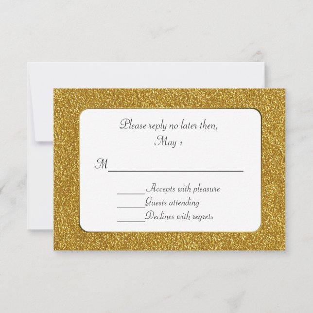 Tarjeta RSVP de Boda Purpurina de oro de moda (Anverso)