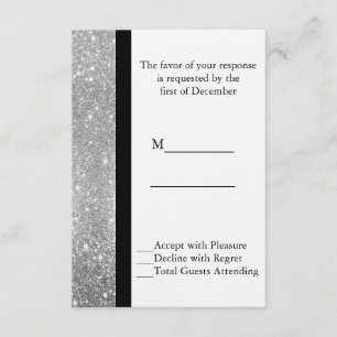 Tarjeta RSVP de boda Purpurina de plata
