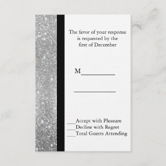 Tarjeta RSVP de boda Purpurina de plata