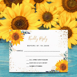 Tarjeta RSVP de boda purpurina Eucalyptus girasole