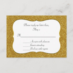 Tarjeta RSVP de Boda Purpurina Glam Gold