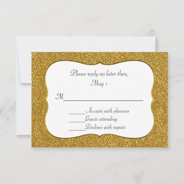 Tarjeta RSVP de Boda Purpurina Glam Gold (Anverso)