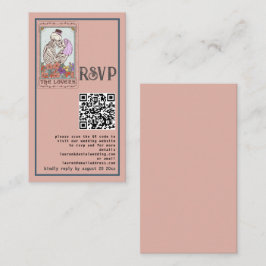 Tarjeta RSVP de Boda QR para Amantes de Tarot Rosa