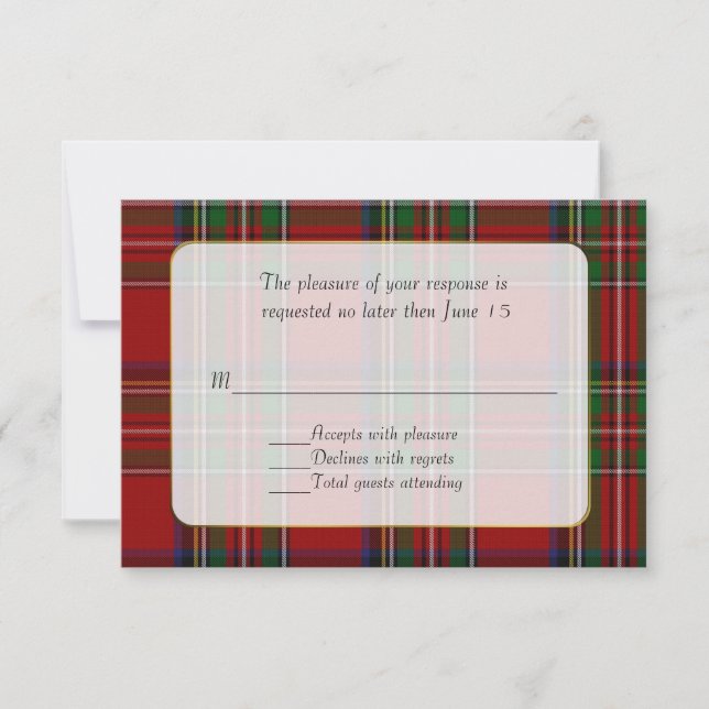 Tarjeta RSVP de Boda Real de Stewart Plaid (Anverso)