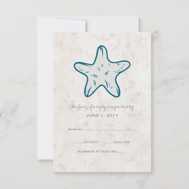 Tarjeta RSVP de Boda Real Rustica Starfish (Anverso)