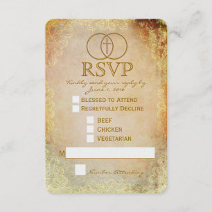 Tarjeta RSVP de boda religiosa cruzada circundante