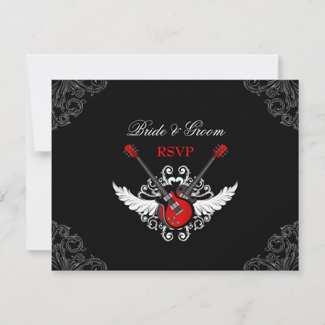 Tarjeta RSVP de boda rocosa y rollo (Anverso)