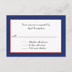 Tarjeta RSVP de Boda Roja, Blanca y Azul