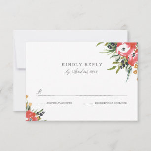 Tarjeta RSVP de boda rojiza