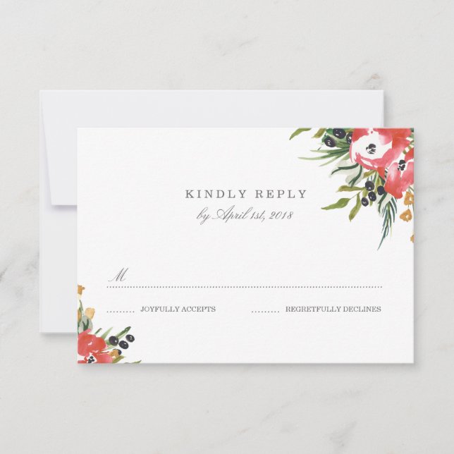 Tarjeta RSVP de boda rojiza (Anverso)