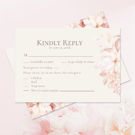 Tarjeta RSVP de boda romántica beige y rosa