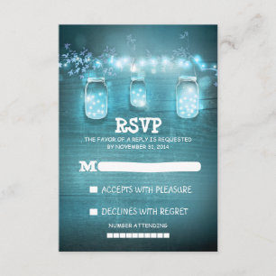 tarjeta RSVP de boda romántica con luces de cuerda
