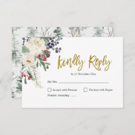 Tarjeta RSVP de boda romántica floral para navidad