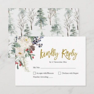 Tarjeta RSVP de boda romántica floral para navidad