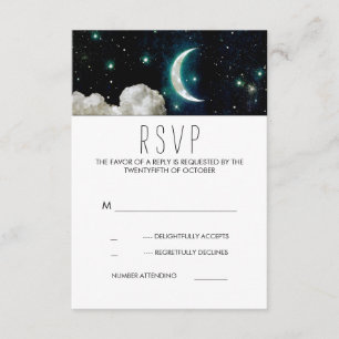 Tarjeta RSVP de Boda Romántica Luna y Estrellas
