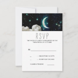 Tarjeta RSVP de Boda Romántica Luna y Estrellas