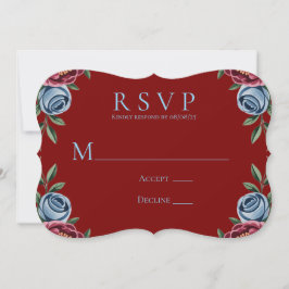 Tarjeta RSVP de Boda Rosa Azul y Peonia Borgoña