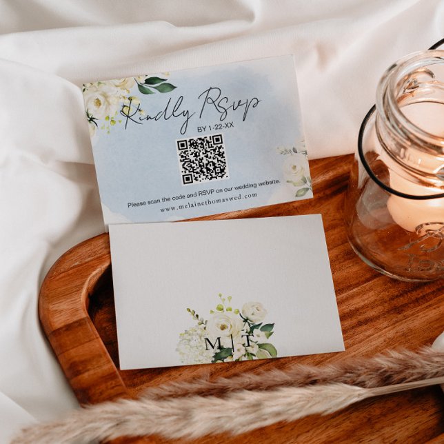 Tarjeta RSVP de boda rosa blanca de color azul (Subido por el creador)