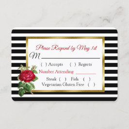 Tarjeta RSVP de Boda Rosa de Borgoña Negra y Blanc