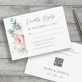 Tarjeta RSVP de boda rosa de flor blanca