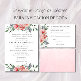 Tarjeta RSVP de boda rosa elegante RSVP española