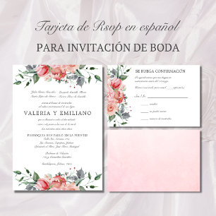 Tarjeta RSVP de boda rosa elegante RSVP española