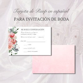 Tarjeta RSVP de boda rosa elegante RSVP española