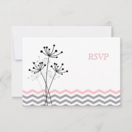 Tarjeta RSVP de Boda Rosa, Floral Gris, Chevron We