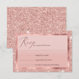Tarjeta RSVP de Boda Rosa Purpurina de oro