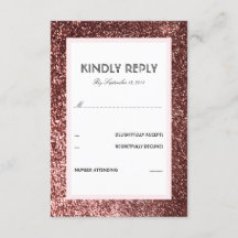 Tarjeta RSVP de Boda Rosa Purpurina de oro