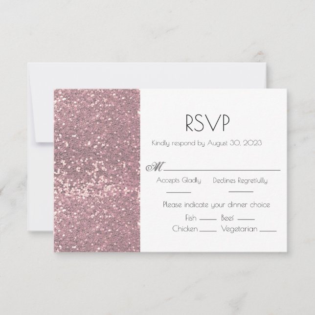 Tarjeta RSVP de Boda Rosa Purpurina Rosa (Anverso)
