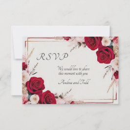 Tarjeta RSVP de boda rosa roja de color de agua