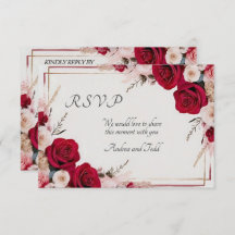 Tarjeta RSVP de boda rosa roja de color de agua