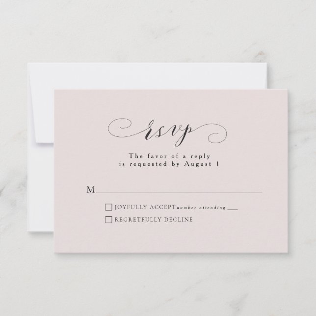 Tarjeta RSVP de boda rosa rosa rubia formal elegan (Anverso)