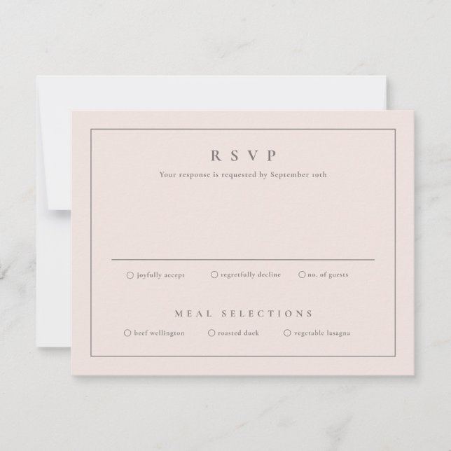 Tarjeta RSVP de boda rosa Rubor clásica (Anverso)
