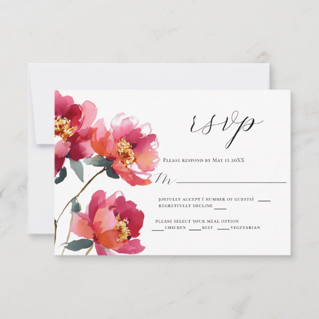 Tarjeta RSVP de boda rosa y de coral (Anverso)