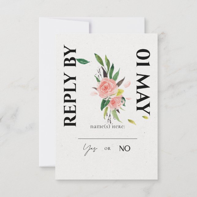 Tarjeta RSVP de Boda Rosa y follaje (Reverso)