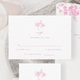 Tarjeta RSVP de Boda Rosada Chinoiserie de tela vi