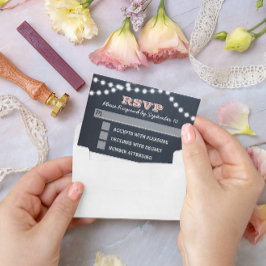 Tarjeta RSVP de Boda Rosada con luces de tablero