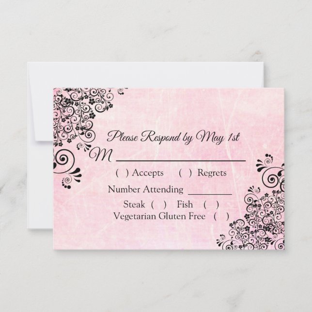 Tarjeta RSVP de boda rosada cruda (Anverso)