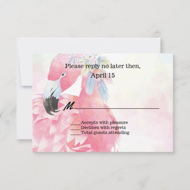 Tarjeta RSVP de boda rosada Flamingo (Anverso)