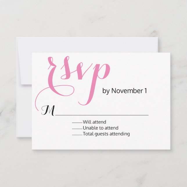 Tarjeta RSVP de boda rosada moderna (Anverso)