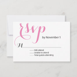 Tarjeta RSVP de boda rosada moderna