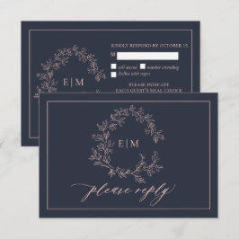 Tarjeta RSVP de Boda Rosada Rubor Azul de la Marin