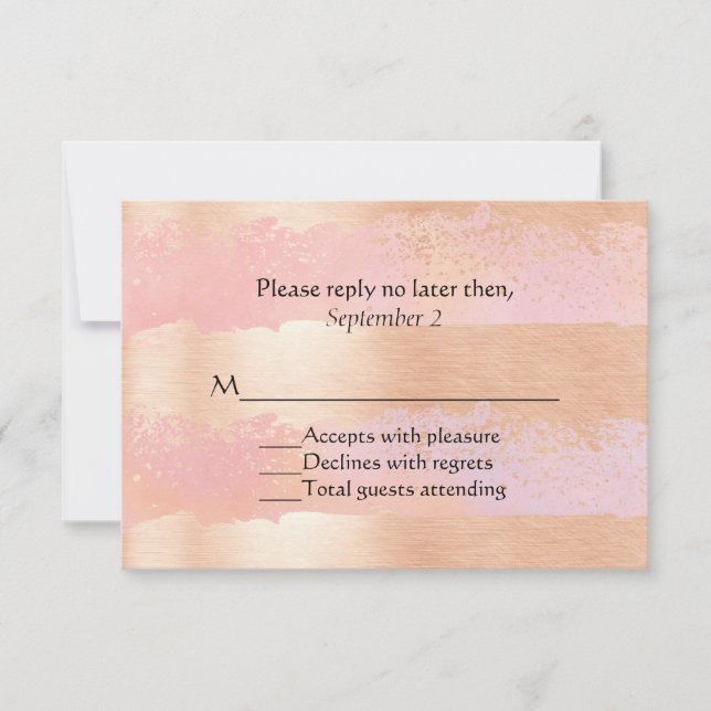Tarjeta RSVP de Boda Rosada Rubor y Gold Romance W (Anverso)