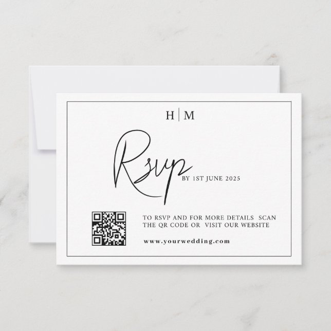 Tarjeta rsvp de boda, rsvp monograma con código QR (Anverso)