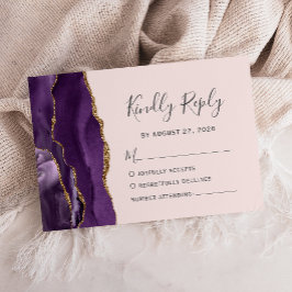 Tarjeta RSVP de boda Rubor Purple Gold Agate moder