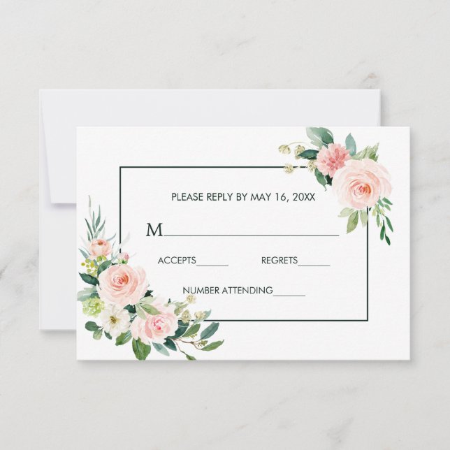 Tarjeta RSVP de boda Rubor Rosada (Anverso)