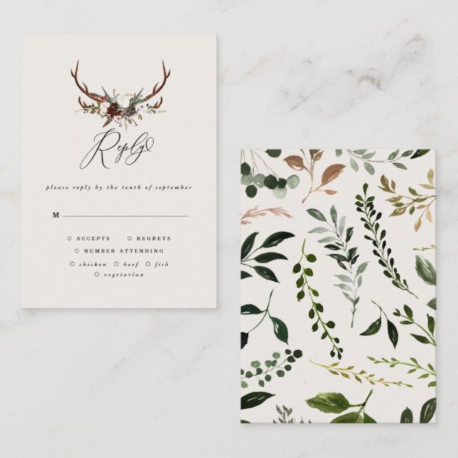Tarjeta RSVP de boda ruidosa burgundy (Anverso / Reverso)